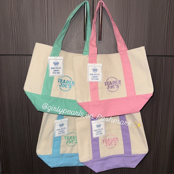 Trader Joe’s Pastel Mini Canvas Tote Bag - Pink, Green, Purple, Blue NEW